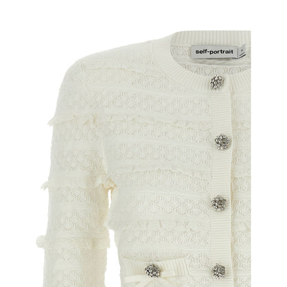 Self-Portrait White Viscose Cardigan