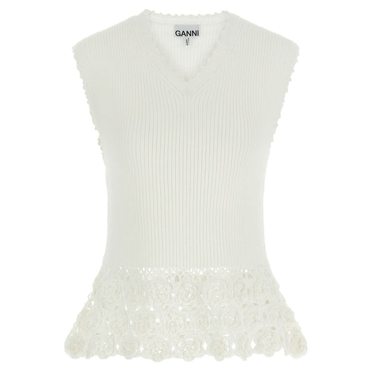Ganni White Organic Cotton Sleeveless Jacket