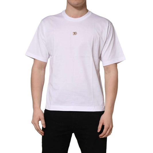 Dolce & Gabbana White Metal DG Logo Cotton Short Sleeves T-shirt