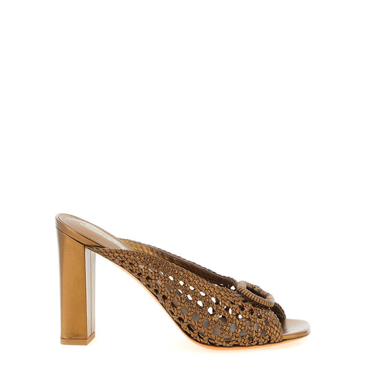 Santoni Gold Lamb Leather Stiletto Heel Sandals
