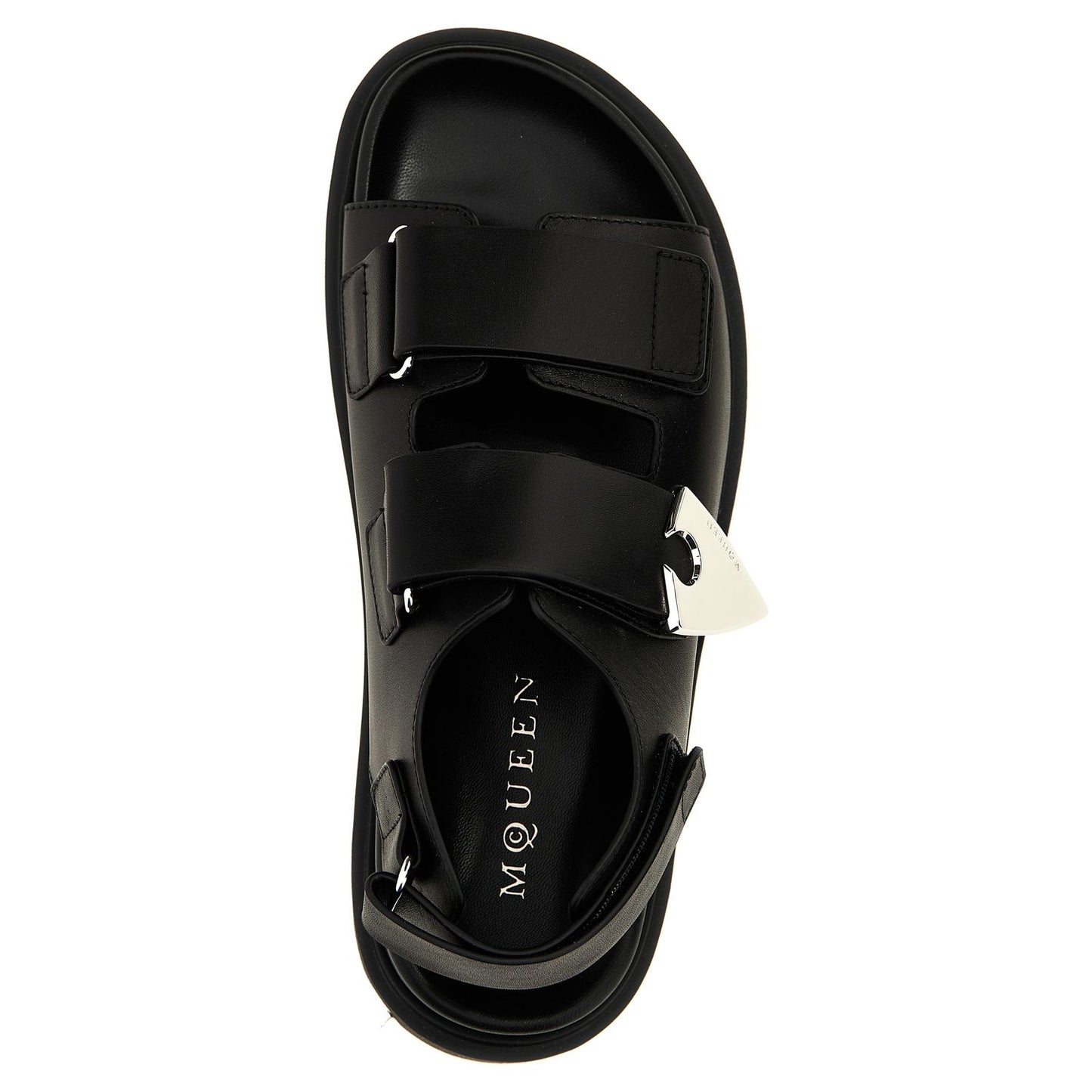 Alexander McQueen Black Calf Leather Bos Taurus Flat Sandals