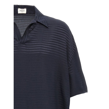 Saint Laurent Blue Silk Polo Shirt