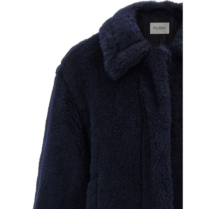 Max Mara Blue Alpaca Leather Coat