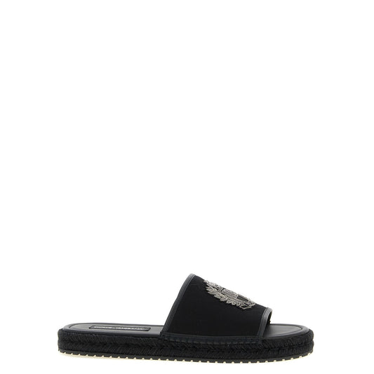 Dolce & Gabbana Black Cotton Slides