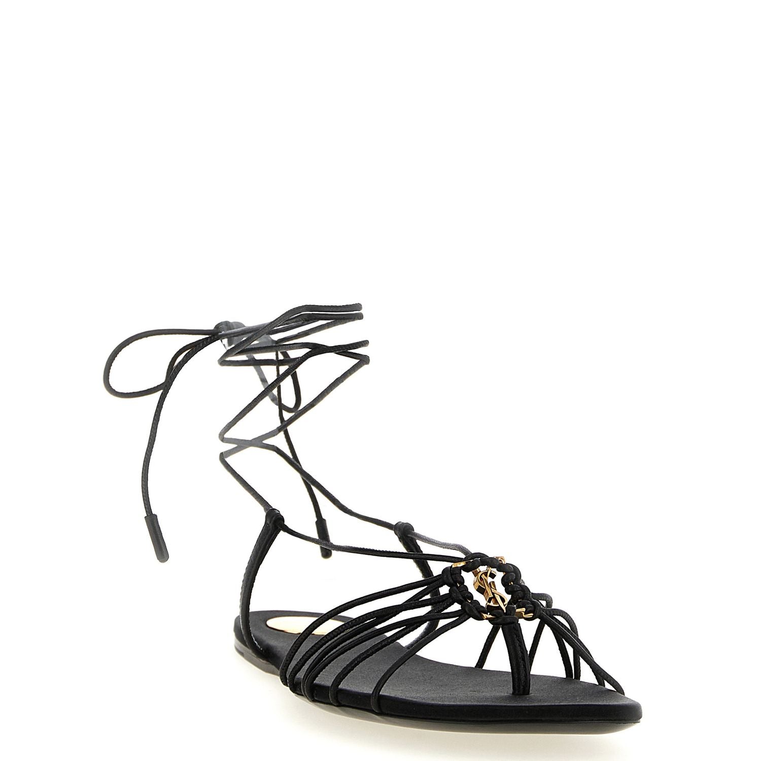 Saint Laurent Black Lamb Leather Flat Sandals