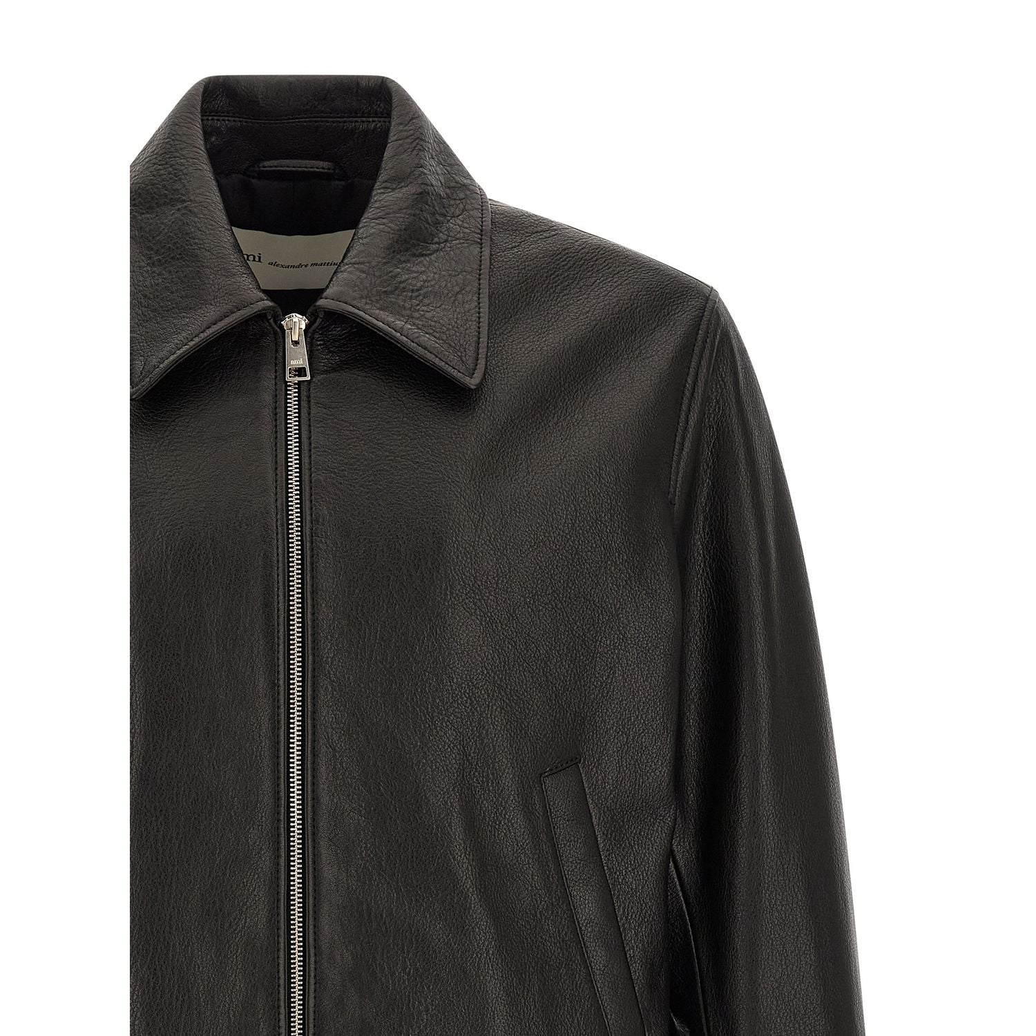 Ami Paris Black Lamb Leather Leather Jacket
