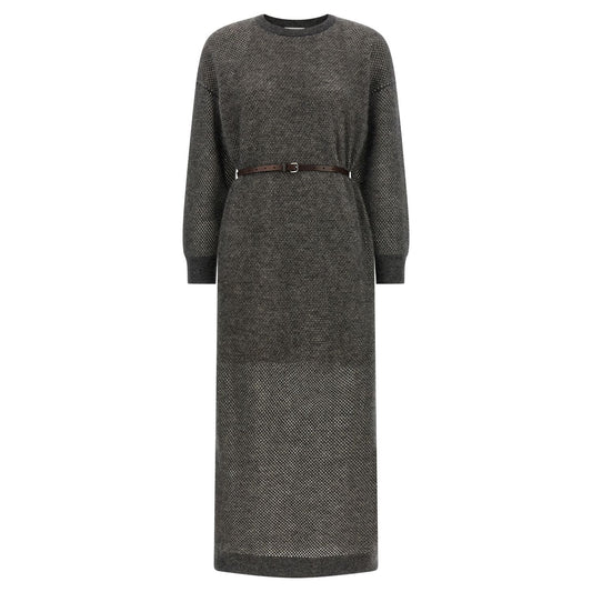 Brunello Cucinelli Gray Wool Midi Dress
