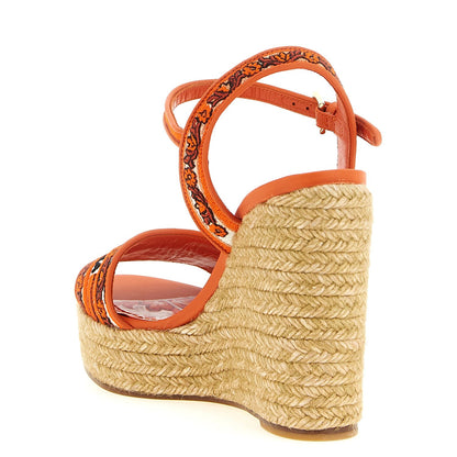 Dolce & Gabbana Orange Cotton Wedge Sandals