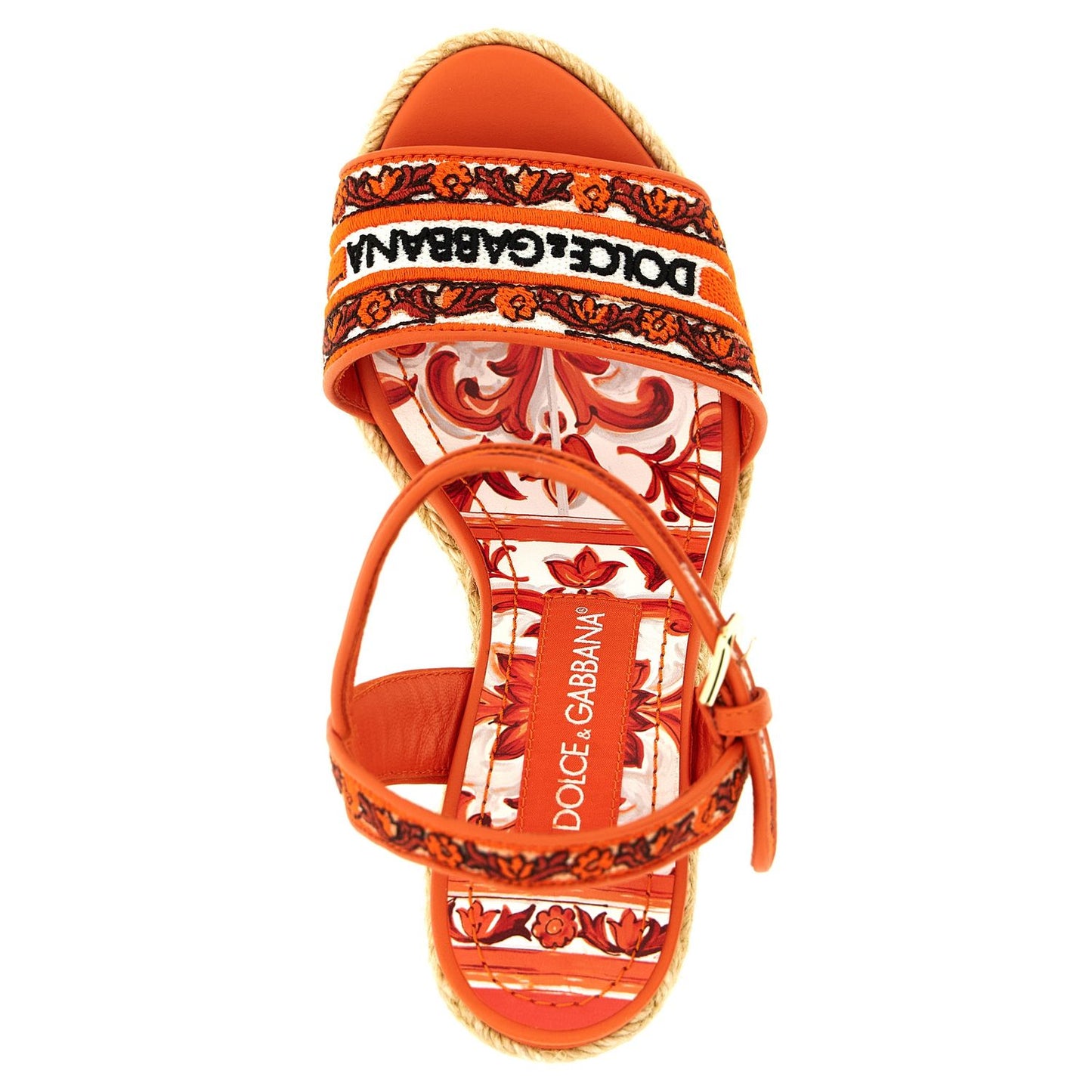 Dolce & Gabbana Orange Cotton Wedge Sandals