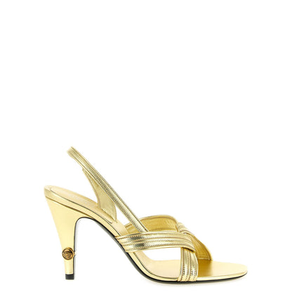 Versace Gold Lamb Leather Stiletto Heel Sandals