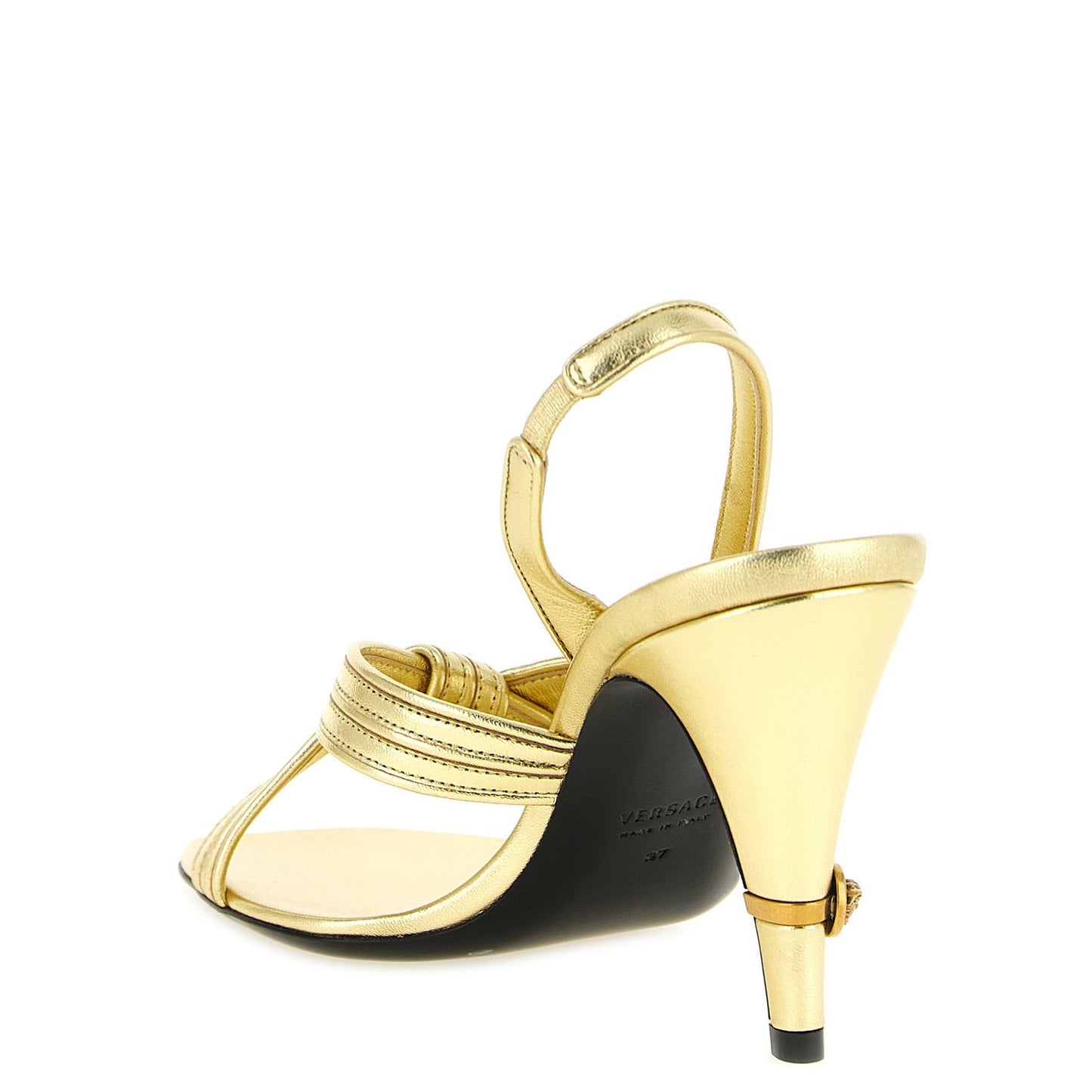 Versace Gold Lamb Leather Stiletto Heel Sandals