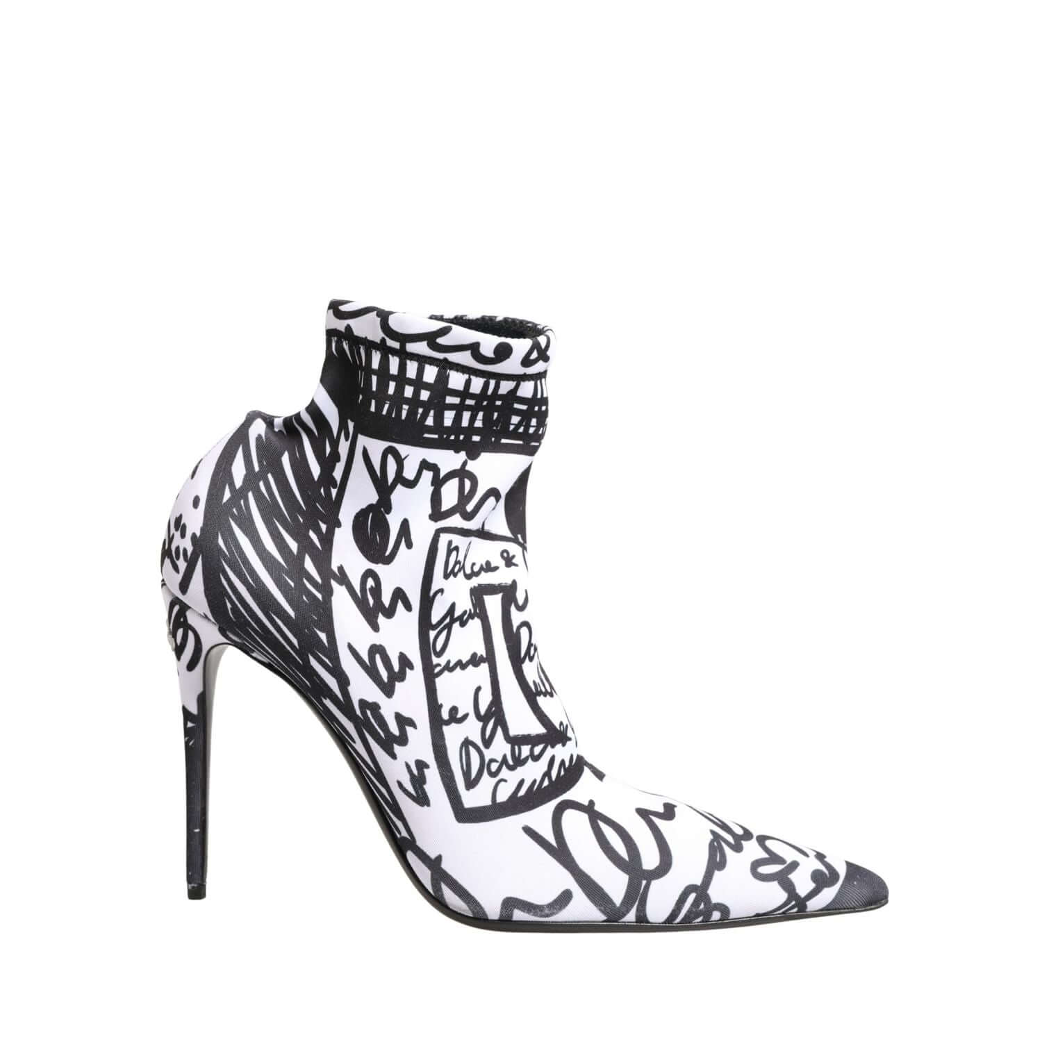 Dolce & Gabbana White Graffiti Stretch Ankle Boots Shoes