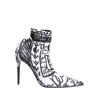 Dolce & Gabbana White Graffiti Stretch Ankle Boots Shoes