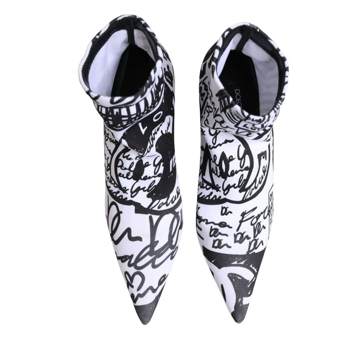 Dolce & Gabbana White Graffiti Stretch Ankle Boots Shoes