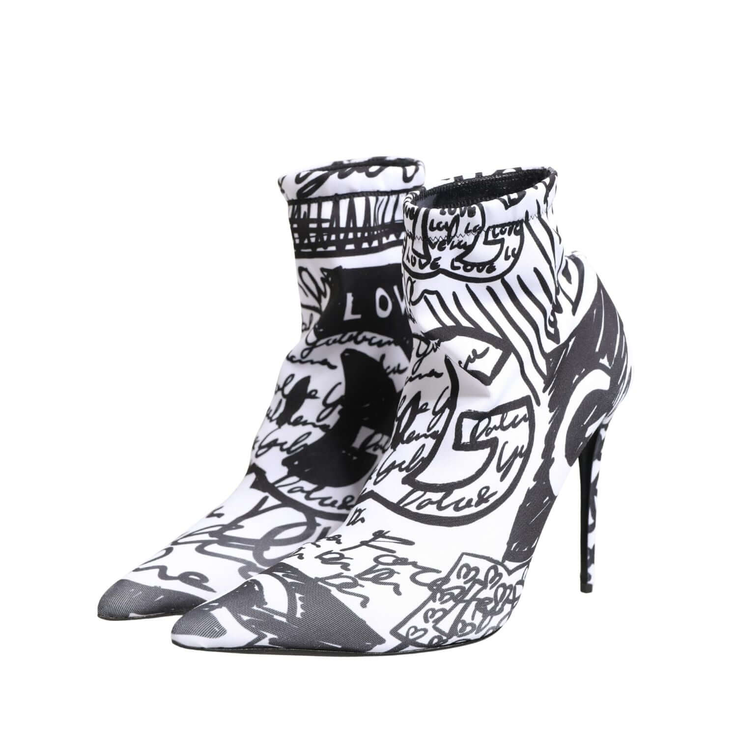 Dolce & Gabbana White Graffiti Stretch Ankle Boots Shoes