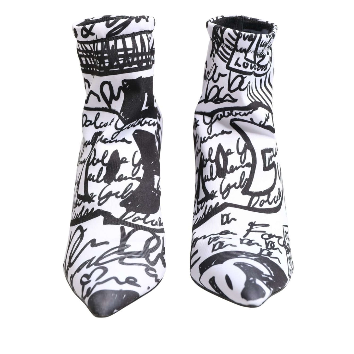 Dolce & Gabbana White Graffiti Stretch Ankle Boots Shoes