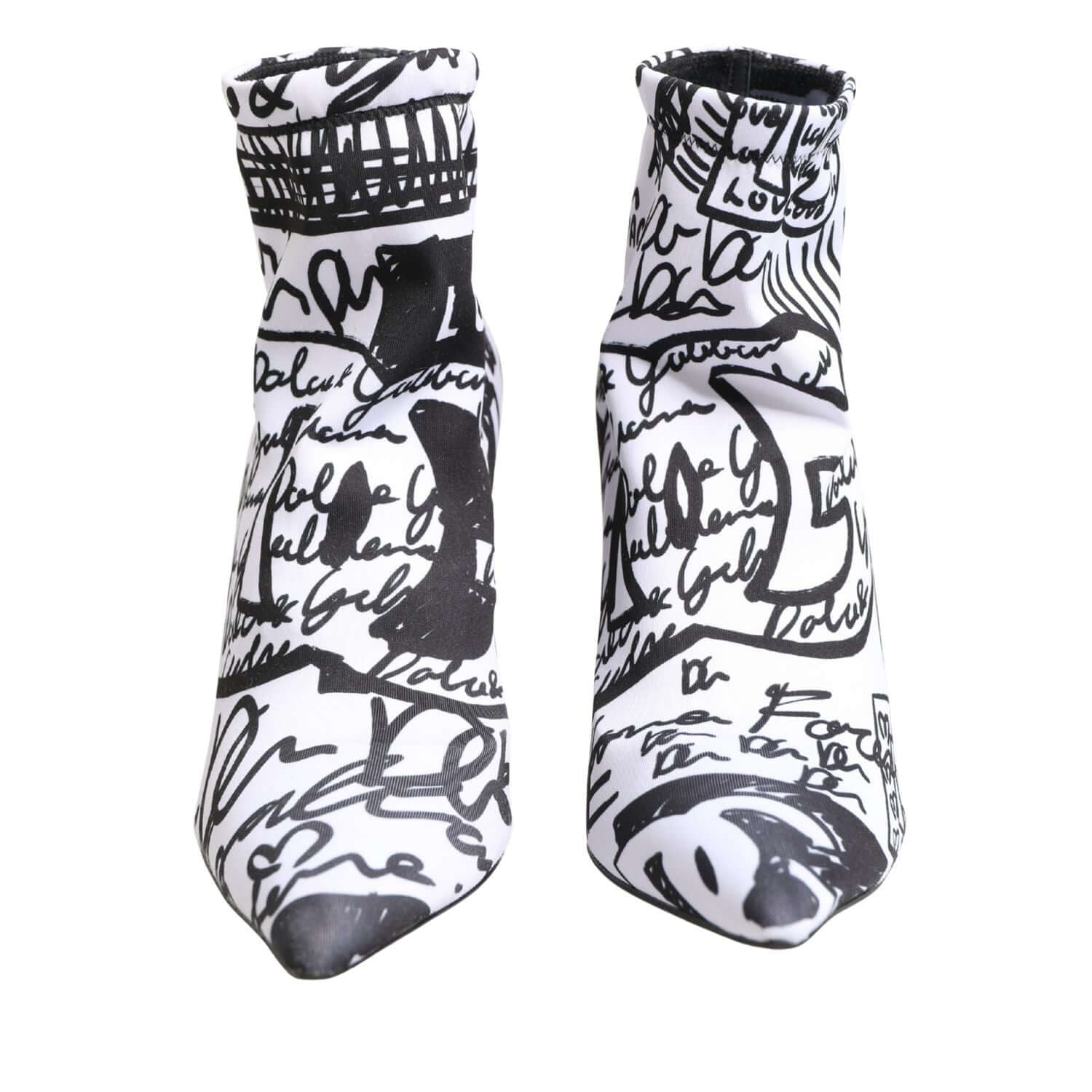 Dolce & Gabbana White Graffiti Stretch Ankle Boots Shoes