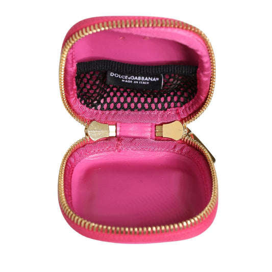 Dolce & Gabbana Pink Lamb Leather Embossed Logo Holder Airpod Case