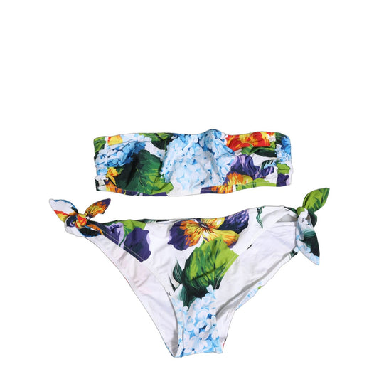 Dolce & Gabbana White Floral Bandeau Brief Two Piece Swimwear