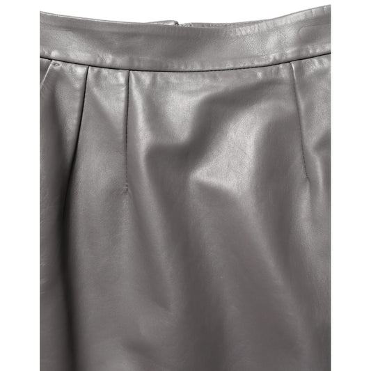 Dolce & Gabbana Gray Leather High Waist Pencil Cut Midi Skirt