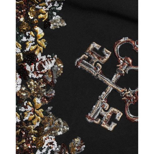 Dolce & Gabbana Black Floral Embellished A-line Mini Skirt