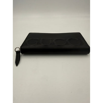 Gucci GUCCI Zip Black Front Logo Embossed Wallet
