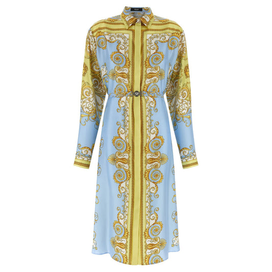 Versace Blue Silk Midi Dress