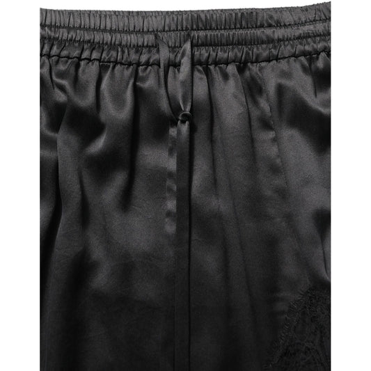 Dolce & Gabbana Black Lace Trimmed Satin Side Slit Skirt