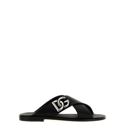 Dolce & Gabbana Black Calfskin Slides