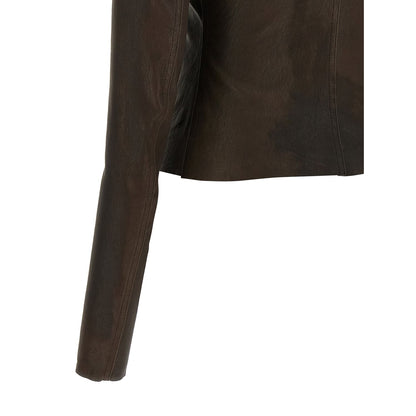 Rick Owens Brown Lamb Leather Leather Jacket