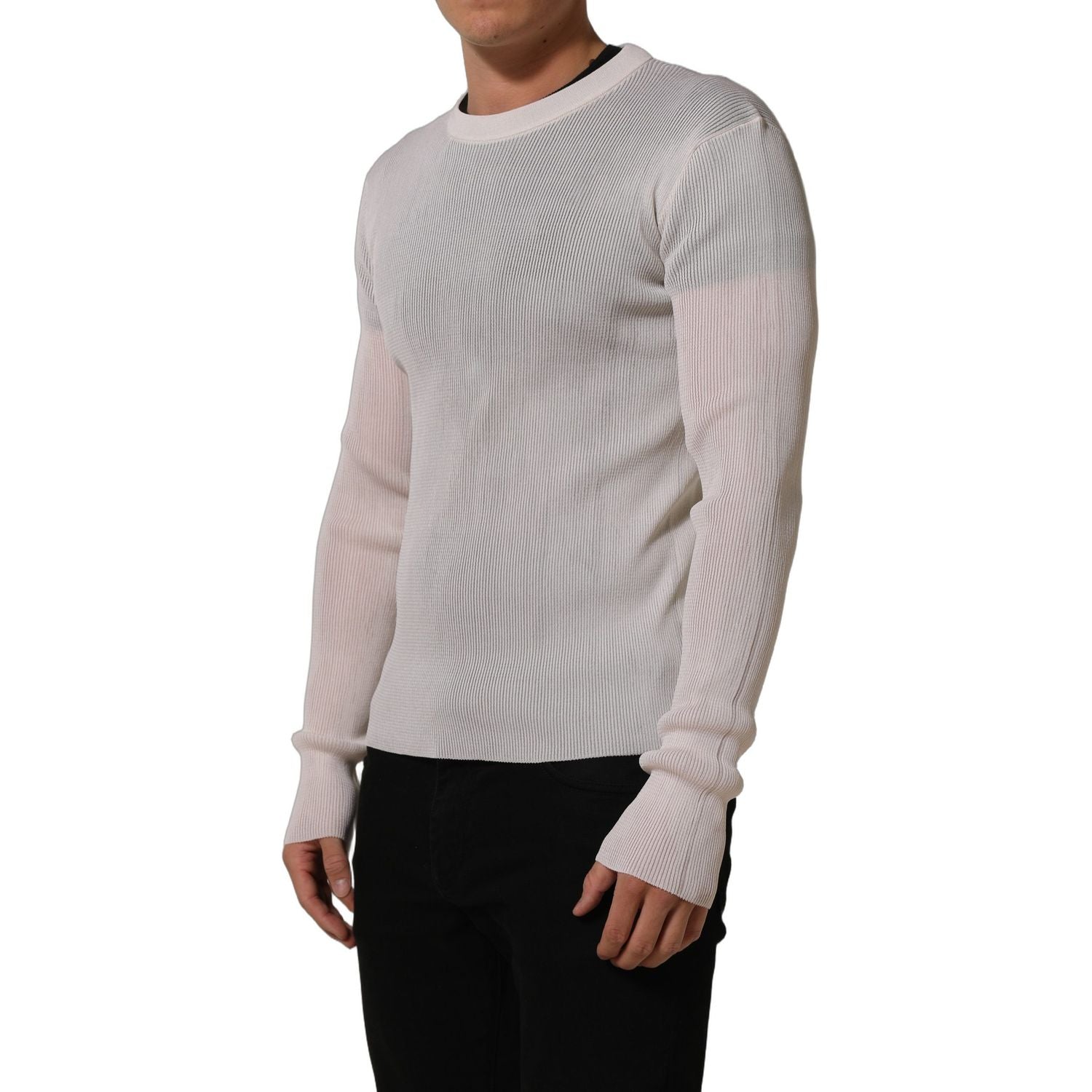 Dolce & Gabbana White Silk Crew Neck Men Pullover Sweater