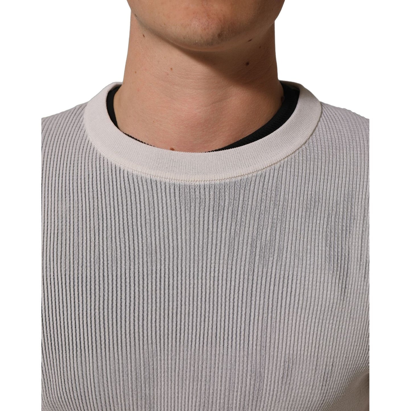 Dolce & Gabbana White Silk Crew Neck Men Pullover Sweater