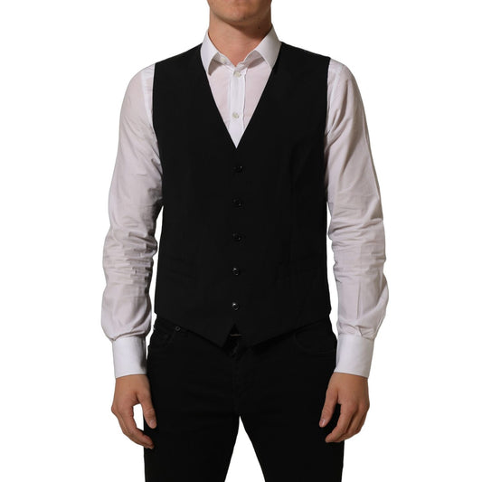 Dolce & Gabbana Black Wool Stretch Waistcoat Formal Dress Vest