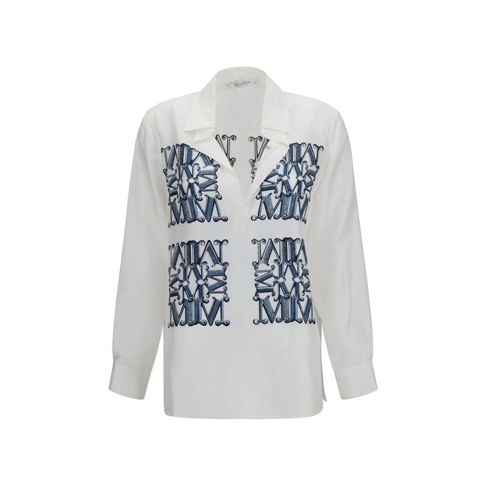 Max Mara White Silk Pattern Shirt