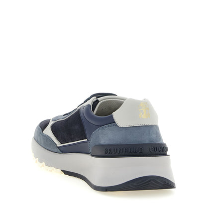 Brunello Cucinelli Blue Calfskin Athletic Sneakers