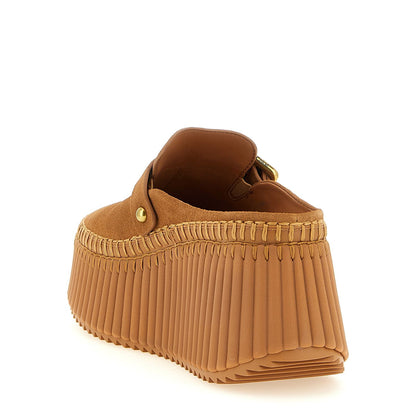 Chloé Beige Calfskin Wedge Sandals