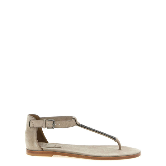Brunello Cucinelli Beige Calfskin Flat Sandals