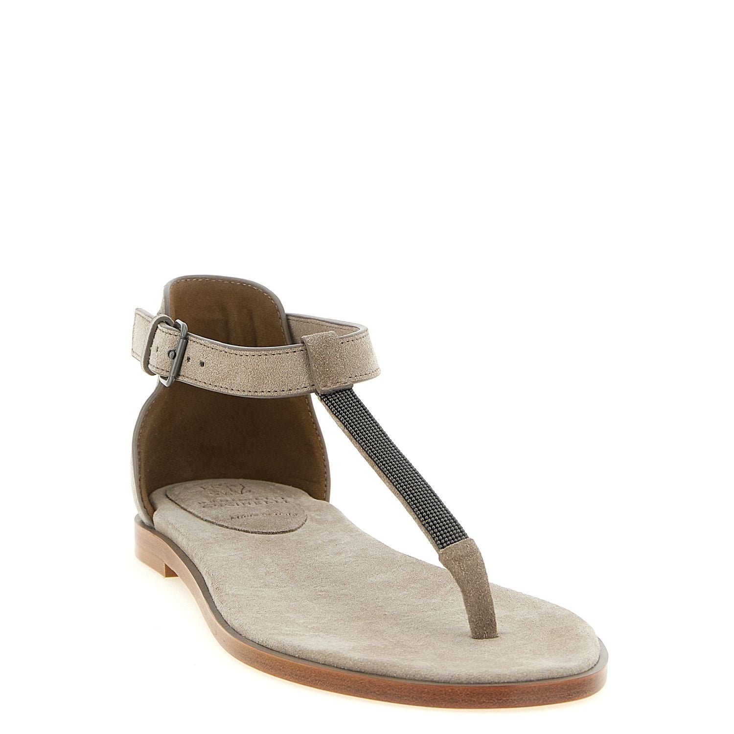 Brunello Cucinelli Beige Calfskin Flat Sandals