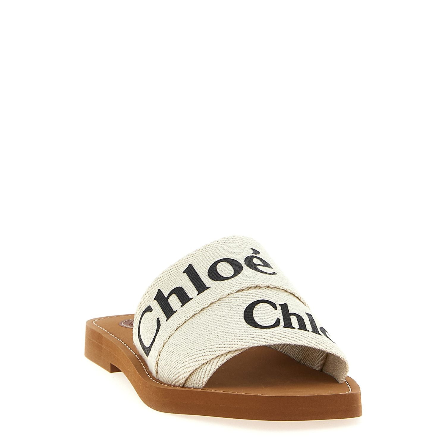 Chloé White Linen Flat Sandals
