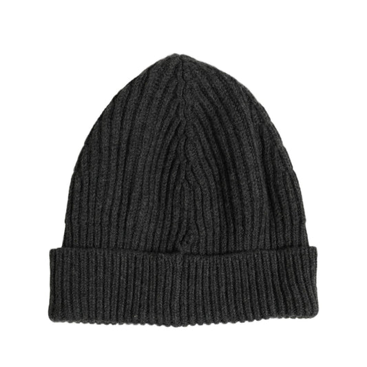 Dolce & Gabbana Men Charcoal Grey Ribbed Wool Knit Beanie One Size Hat