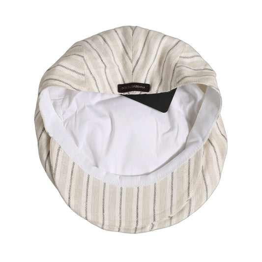 Dolce & Gabbana Men Off White Striped Linen Newsboy Capello Hat