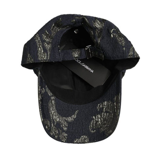 Dolce & Gabbana Men Black Floral Barocco Cotton Baseball Cap Hat