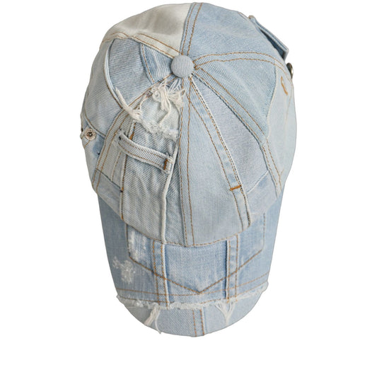 Dolce & Gabbana Men Blue Patchwork Cotton Denim Baseball Cap Hat