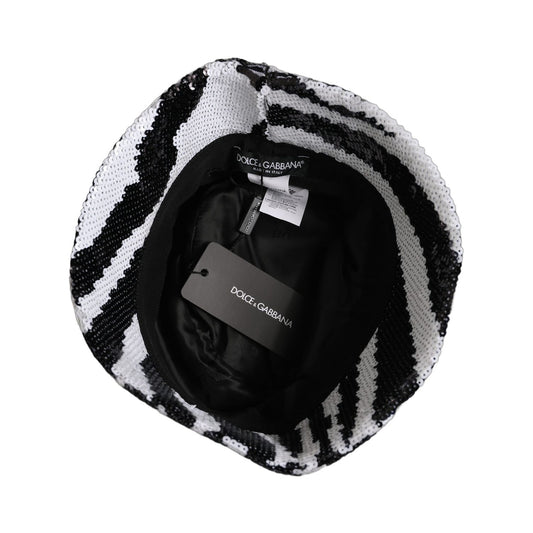 Dolce & Gabbana Men Black White Zebra Sequin Bucket Cap Hat