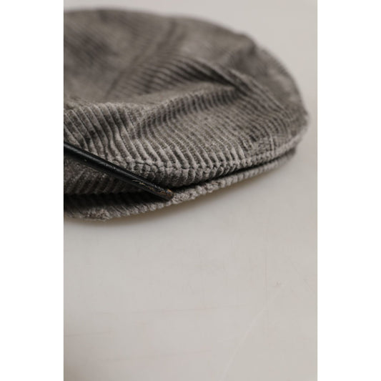 Dolce & Gabbana Men Grey Cotton Corduroy Cloth Newsboy Cap Hat