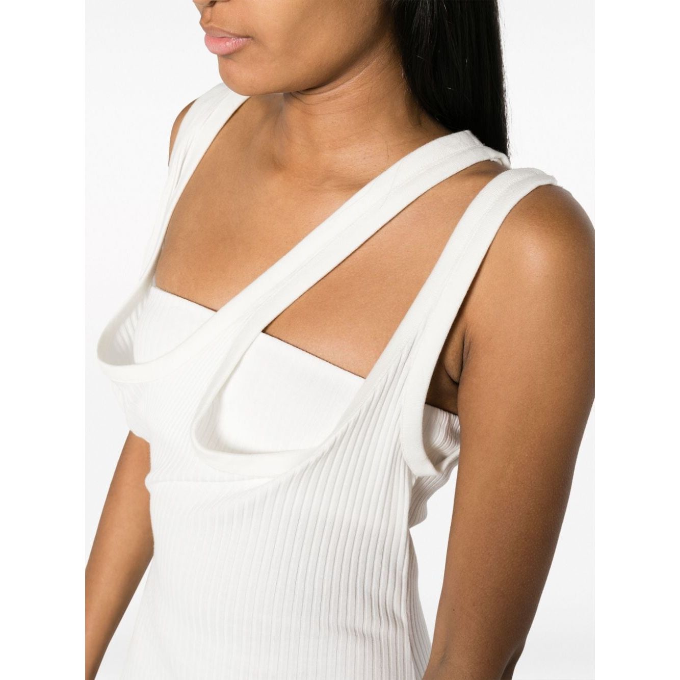 The Attico asymmetric-neckline ribbed dress White