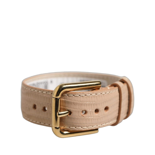 Dolce & Gabbana Beige Textured Leather Gold Buckle Belt Strap Bracelet