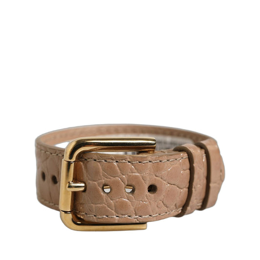 Dolce & Gabbana Brown Embossed Leather Gold Buckle Belt Strap Bracelet