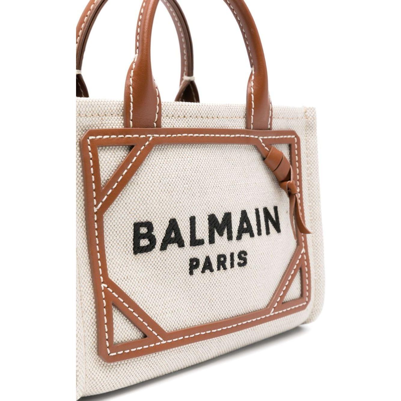 Balman beige cotton blend leather trim Bag Shopper Balmain