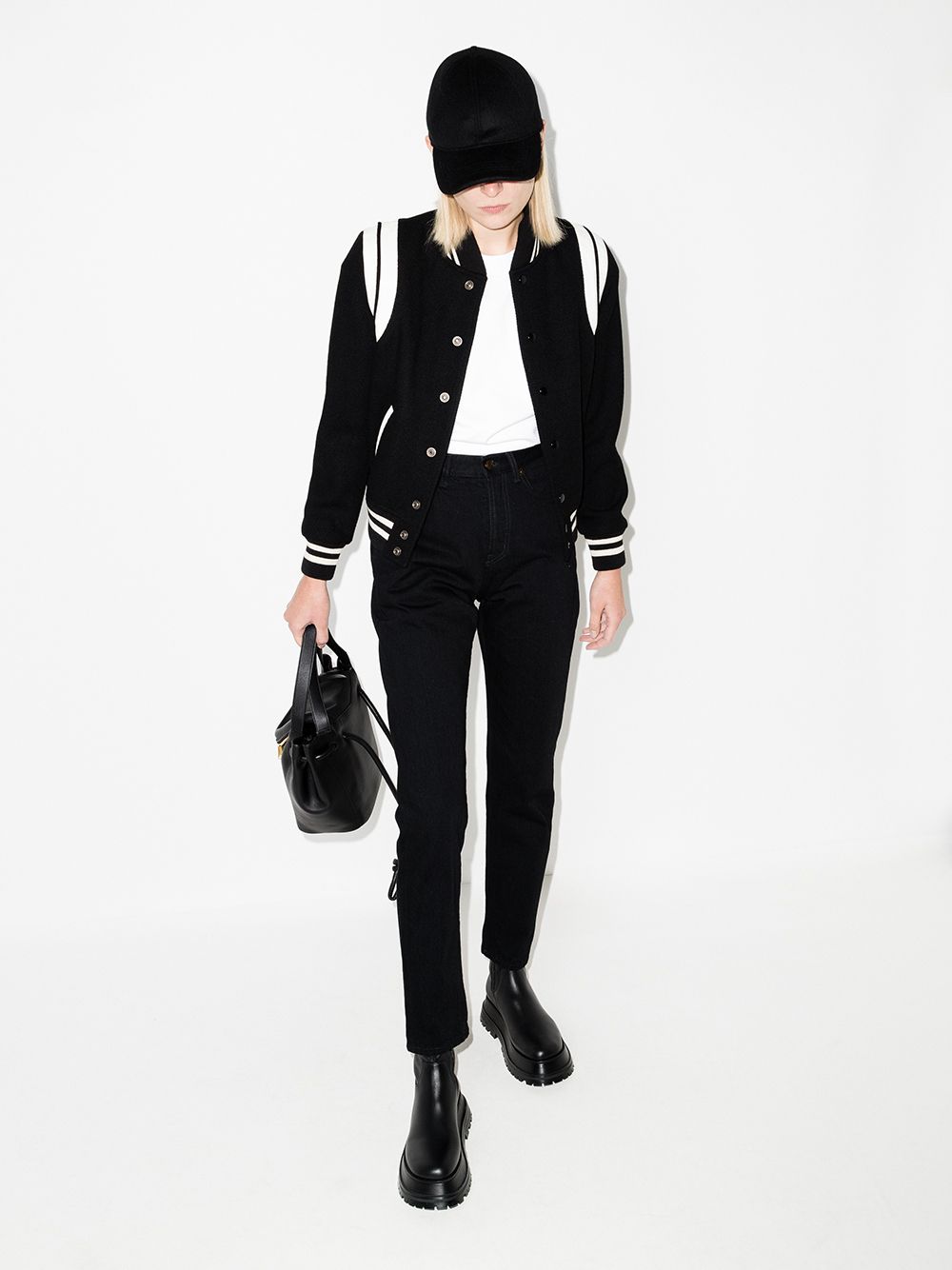 Saint Laurent wool blend two-tone varsity jacket Coats